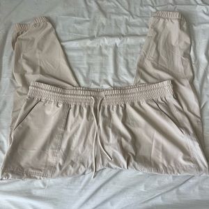 Cream stretch tech joggers